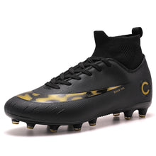 Load image into Gallery viewer, White Golden Men Football Boots High Ankle Soccer Shoe Women Soft Groud Man Football Shoes Botas De Futbol Socks Cleats Training