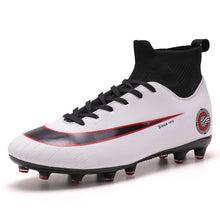 Load image into Gallery viewer, White Golden Men Football Boots High Ankle Soccer Shoe Women Soft Groud Man Football Shoes Botas De Futbol Socks Cleats Training