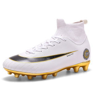 White Golden Men Football Boots High Ankle Soccer Shoe Women Soft Groud Man Football Shoes Botas De Futbol Socks Cleats Training