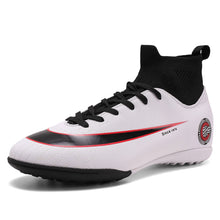 Load image into Gallery viewer, White Golden Men Football Boots High Ankle Soccer Shoe Women Soft Groud Man Football Shoes Botas De Futbol Socks Cleats Training