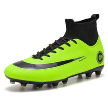 Load image into Gallery viewer, White Golden Men Football Boots High Ankle Soccer Shoe Women Soft Groud Man Football Shoes Botas De Futbol Socks Cleats Training