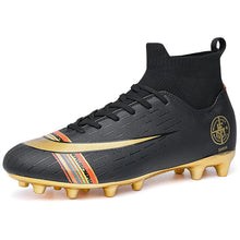 Load image into Gallery viewer, White Golden Men Football Boots High Ankle Soccer Shoe Women Soft Groud Man Football Shoes Botas De Futbol Socks Cleats Training
