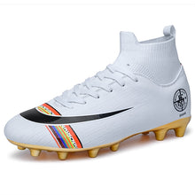 Load image into Gallery viewer, White Golden Men Football Boots High Ankle Soccer Shoe Women Soft Groud Man Football Shoes Botas De Futbol Socks Cleats Training